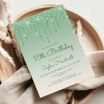 Glam Green 18th Birthday Party Invitation<br><div class="desc">This trendy 18th birthday party invitation features a sparkly green faux glitter drip border and ombre background. The words "18th Birthday" and the name of the guest of honour appear in green casual handwriting script, with the rest of the customizable text in sans serif font. The same green glitter drip...</div>