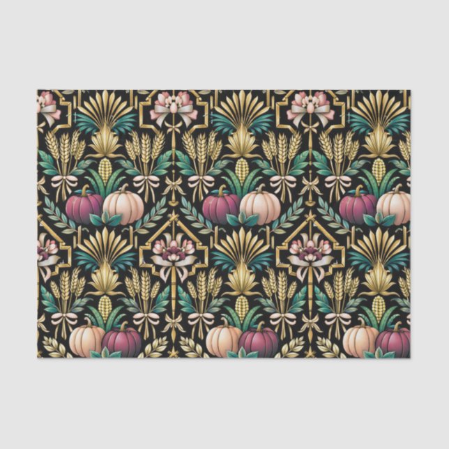 Glam Green Autumn Harvest Art Deco Tissue Paper (Front)