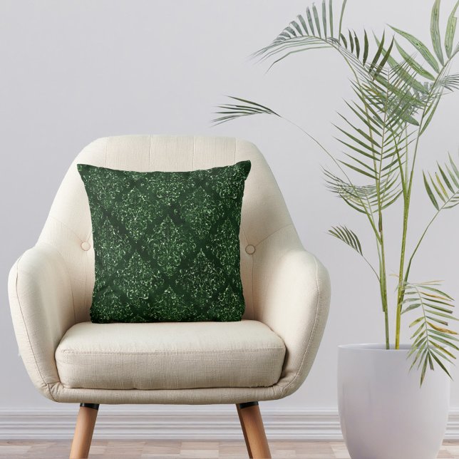 Glam Green Damask Pattern Throw Pillow (Creator Uploaded)
