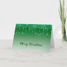 Glam Green Glitter Drips Christmas Holiday Card