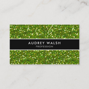 Glam Green GLITTER  Shiny Black Striped Business Card