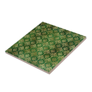 Glam Green Gold Pattern Christmas Tile