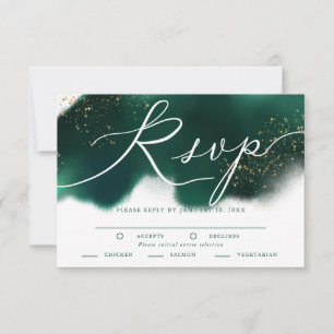 Glam Green Gold Wedding RSVP avec choix de repas