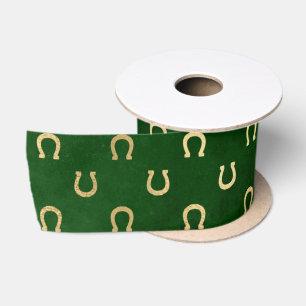 Glam Green Golden Horseshoe Graphic Satin Ribbon