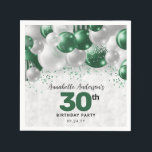 Glam Green Silver Balloon Glitter Favour Birthday Napkin<br><div class="desc">Modern Glam Emerald Green Silver Balloon Glitter Sparkle Any Age Birthday Party Napkins</div>