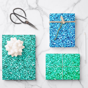 Glam Green Teal Blue Glitter Sparkle  Wrapping Paper Sheet