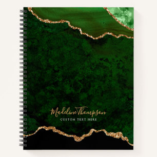 Glam Green Velvet Agate Geode Gold Script Notebook