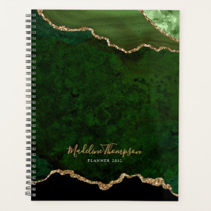 Glam Green Velvet Agate Geode Gold Script Planner