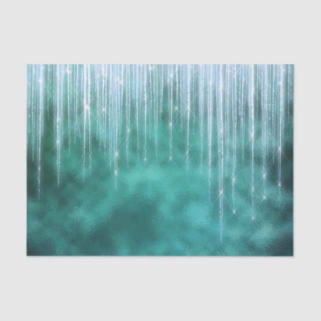 Glam Green White Icicles Christmas Tissue Paper (Front)