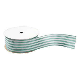 Glam Green White Stripes Grosgrain Ribbon