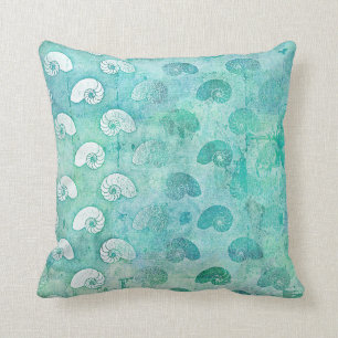 Glam Grungy Mint Green Seashells Ocean Beach Throw Pillow