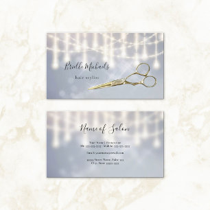 Glam Hairstylist Gold Shears Silver Twinkle Bokeh Business Card