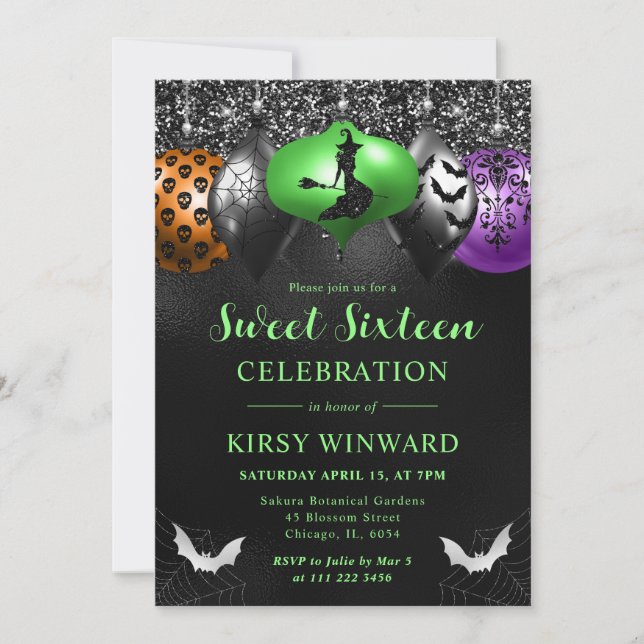 Glam Halloween Ornaments Sweet 16 Invitation (Front)