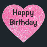 Glam Happy Birthday Black Hot Pink Glitter Sparkle Heart Sticker<br><div class="desc">Happy Birthday heart sticker with glam hot pink glitter sparkles and bold black writing.</div>