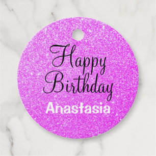 Glam Happy Birthday Purple Glitter Sparkle Name Favour Tags
