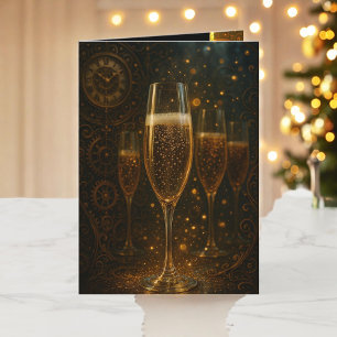 Glam Happy New Year Steampunk Champagne  Holiday Card