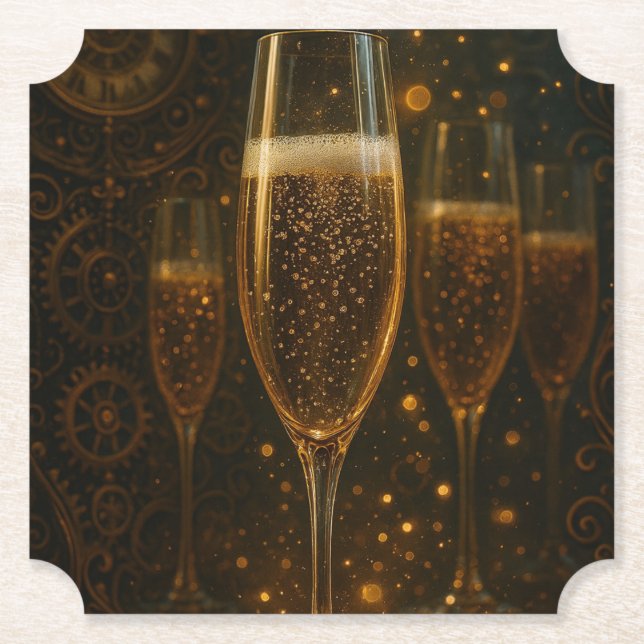 Glam Happy New Year Steampunk Champagne  Paper Coaster (Front)