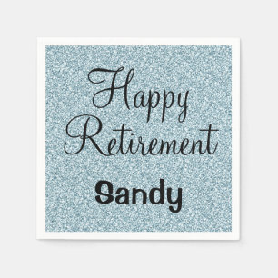 Glam Happy Retirement Blue Silver Glitter Sparkles Napkin