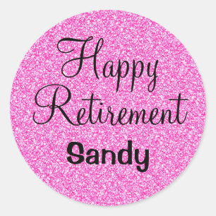 Glam Happy Retirement Hot Pink Glitter Sparkle Classic Round Sticker