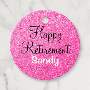 Glam Happy Retirement Hot Pink Glitter Sparkle Favour Tags