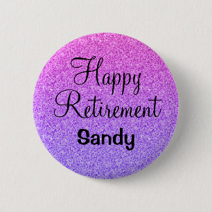 Glam Happy Retirement Ombre Purple Glitter Sparkle 2 Inch Round Button