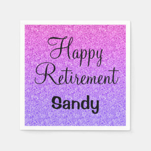 Glam Happy Retirement Ombre Purple Glitter Sparkle Napkin