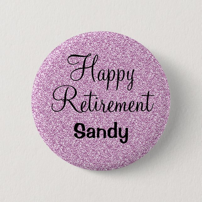 Glam Happy Retirement Purple Glitter Sparkle 2 Inch Round Button (Front)