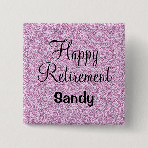 Glam Happy Retirement Purple Glitter Sparkle 2 Inch Square Button