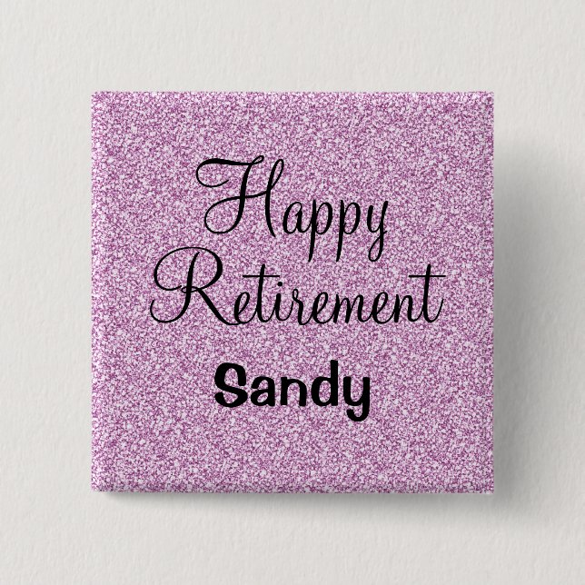 Glam Happy Retirement Purple Glitter Sparkle 2 Inch Square Button (Front)