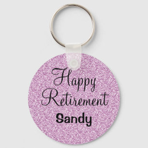 Glam Happy Retirement Purple Glitter Sparkle Keychain