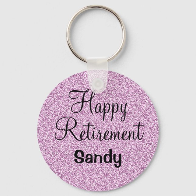 Glam Happy Retirement Purple Glitter Sparkle Keychain (Front)