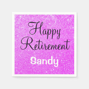 Glam Happy Retirement Purple Glitter Sparkle Napkin