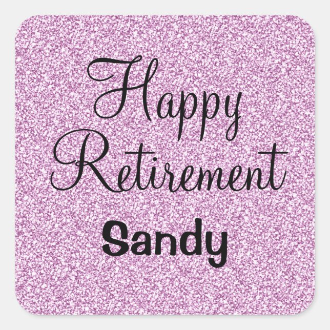 Glam Happy Retirement Purple Glitter Sparkle Square Sticker (Front)