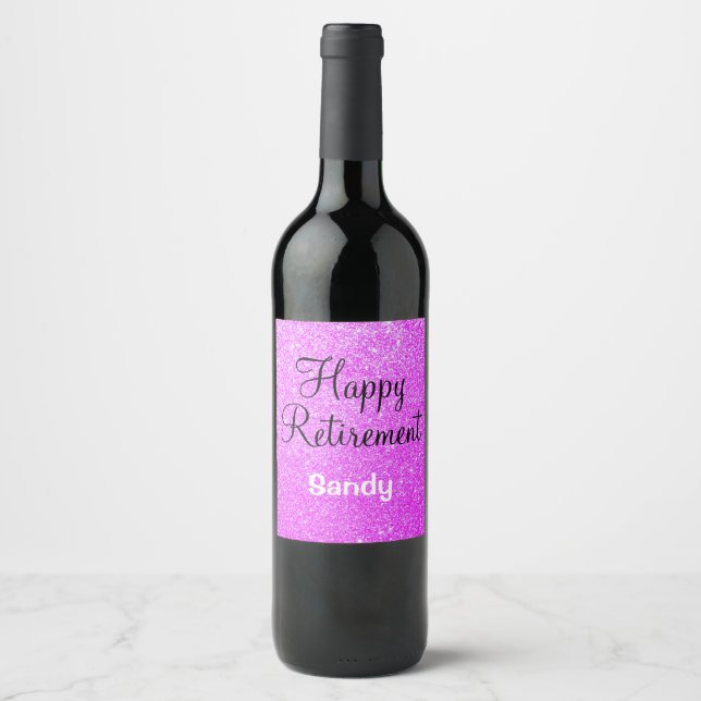 Glam Happy Retirement Purple Glitter Sparkle Wine Label (Front)