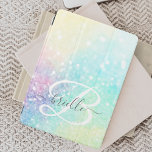 Glam Holographic Glitter Colourful Pretty Pattern iPad Air Cover<br><div class="desc">Easily personalize this pretty colourful holographic pastel glitter bokeh background with your custom monogram and/or name.</div>