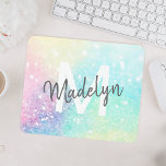 Glam Holographic Glitter Colourful Pretty Pattern Mouse Pad<br><div class="desc">Easily personalize this pretty colourful holographic pastel glitter bokeh background with your custom monogram and/or name.</div>