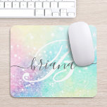 Glam Holographic Glitter Colourful Pretty Pattern Mouse Pad<br><div class="desc">Easily personalize this pretty colourful holographic pastel glitter bokeh background with your custom monogram and/or name.</div>