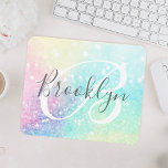 Glam Holographic Glitter Colourful Pretty Pattern Mouse Pad<br><div class="desc">Easily personalize this pretty colourful holographic pastel glitter bokeh background with your custom monogram and/or name.</div>