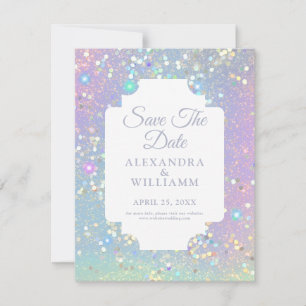 Glam Holographic Glitter Modern Save The Date