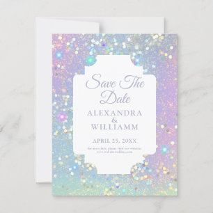 Glam Holographic Glitter Modern Save The Date