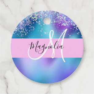 Glam Holographic Mermaid Glitter Sparkle Monogram Favour Tags