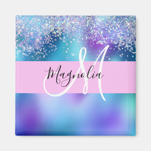 Glam Holographic Mermaid Glitter Sparkle Monogram Magnet