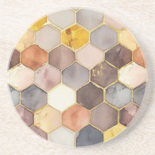 Glam Honey Comb Blush Champagne Abstract Coaster