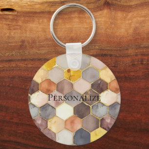 Glam Honey Comb Blush Champagne Abstract Keychain