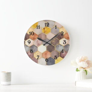 Glam Honey Comb Blush Champagne Abstract Large Clock