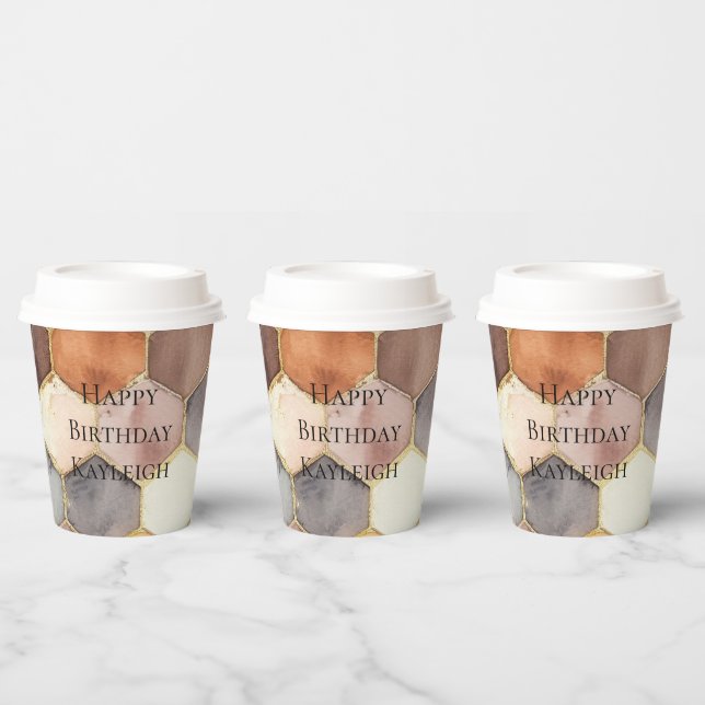 Glam Honey Comb Blush Champagne Abstract Paper Cups (Multi)