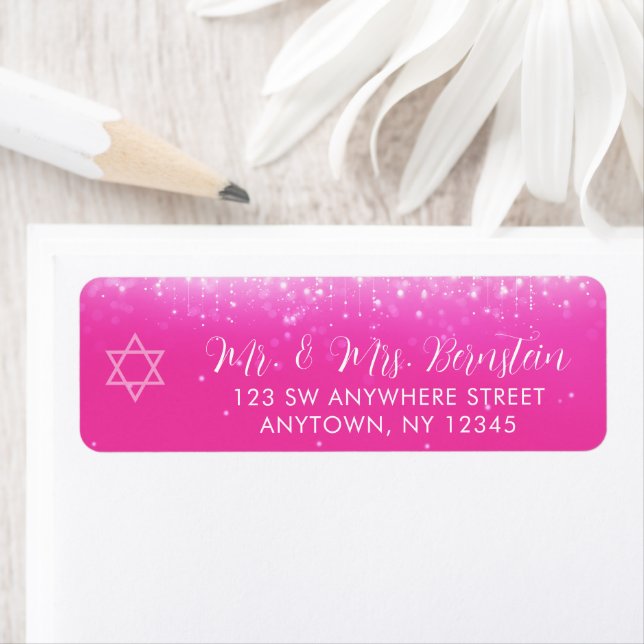 Glam Hot Pink Bat mitzvah Adresse de retour (En situation)