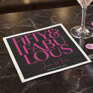 Glam Hot Pink Black Chic 50 & Fabulous Birthday Napkin