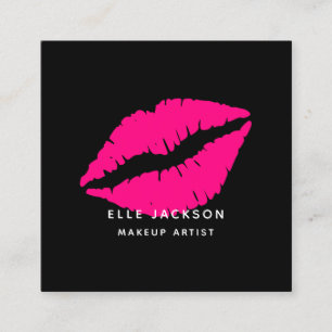 Glam hot pink black lips makeup artist square business card