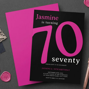 Glam Hot Pink Black Turning 70 Birthday Invitation